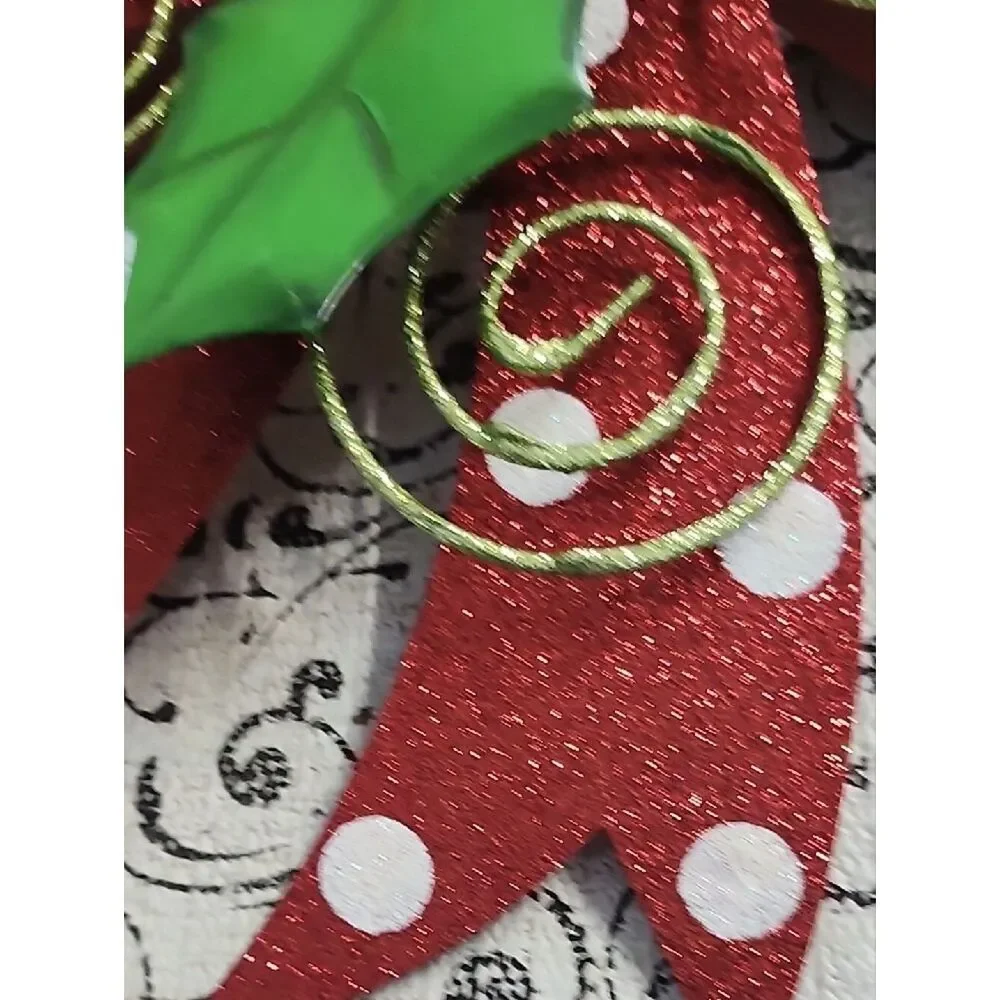 Holiday Red Polka Dot Bow with Green Holly Door Decration